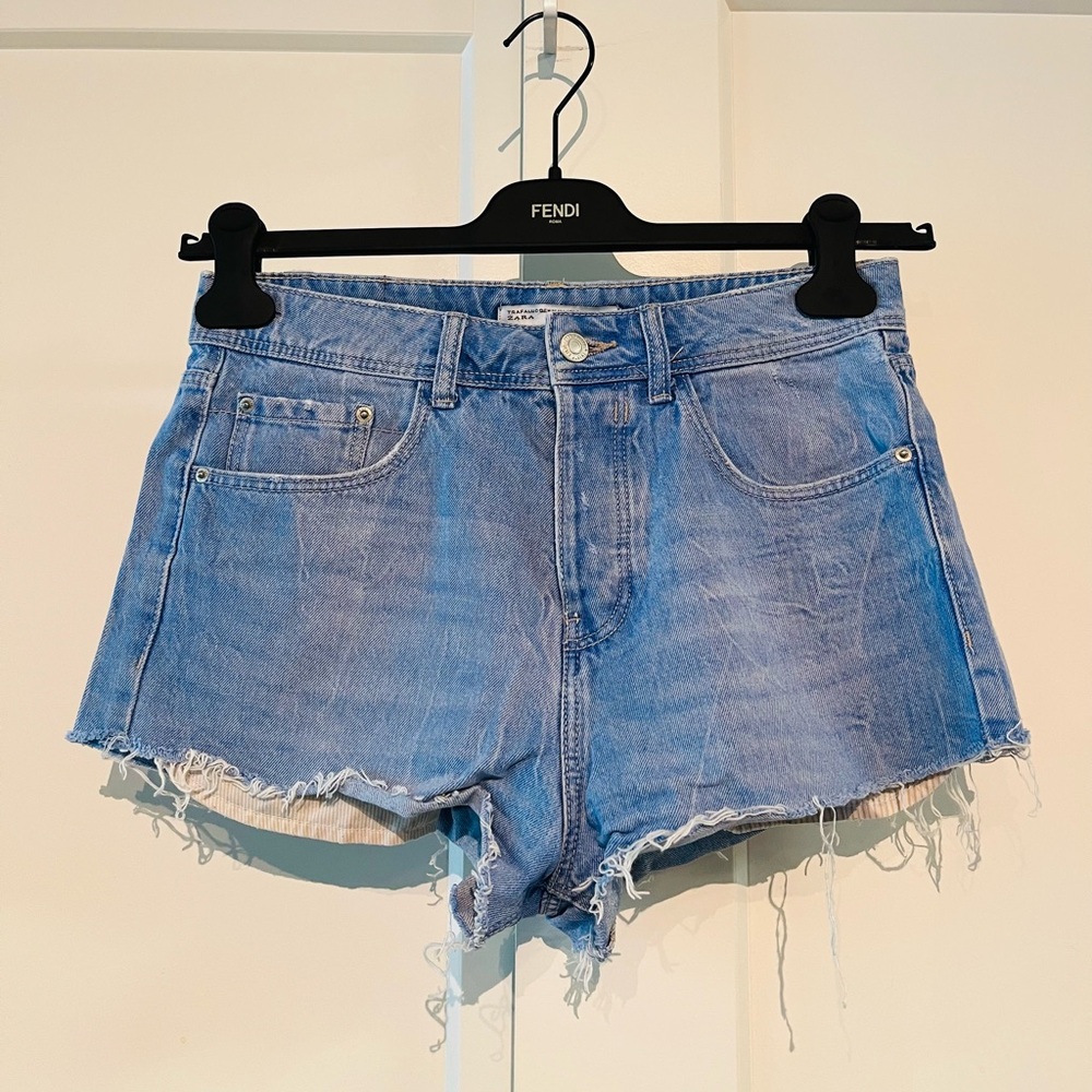 Zara 26 Blue Jean Shorts with Distressed Hem